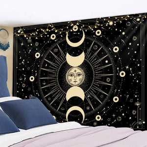 Golden Sun Moon Tapestry Wall Hanging  Mandala Boho Printed Psychedelic Tapiz Witchcraft Wall Cloth Tapestries