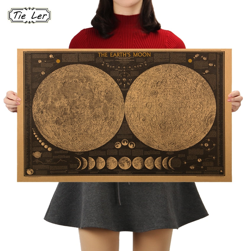 TIE LER Large Vintage Retro Paper Earth Moon World Map Poster Wall Chart Home Decoration Wall Sticker