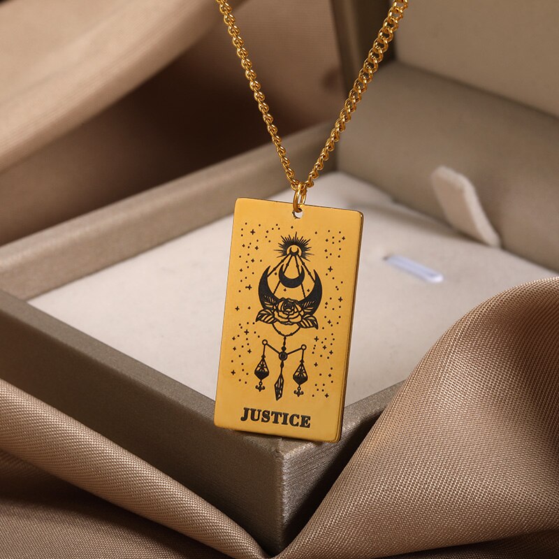 Mysticism Tarot Card Necklace Pendant Stainless Steel Jewelry  Major Arcana Tarot Amulet Necklaces For Women Best Gift