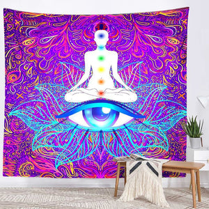 Indian Buddha Statue Meditation 7 Chakra Tapestry Wall Hanging Mandala Tapestries Wall Cloth Psychedelic Yoga Wall Hanging