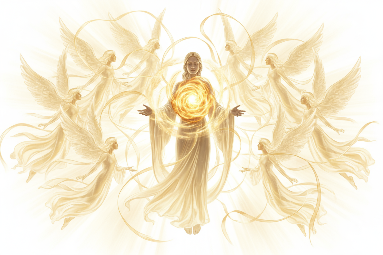 BDevine flame consultation healer, light angels ,energy freedom mystical ethereal gold on white 