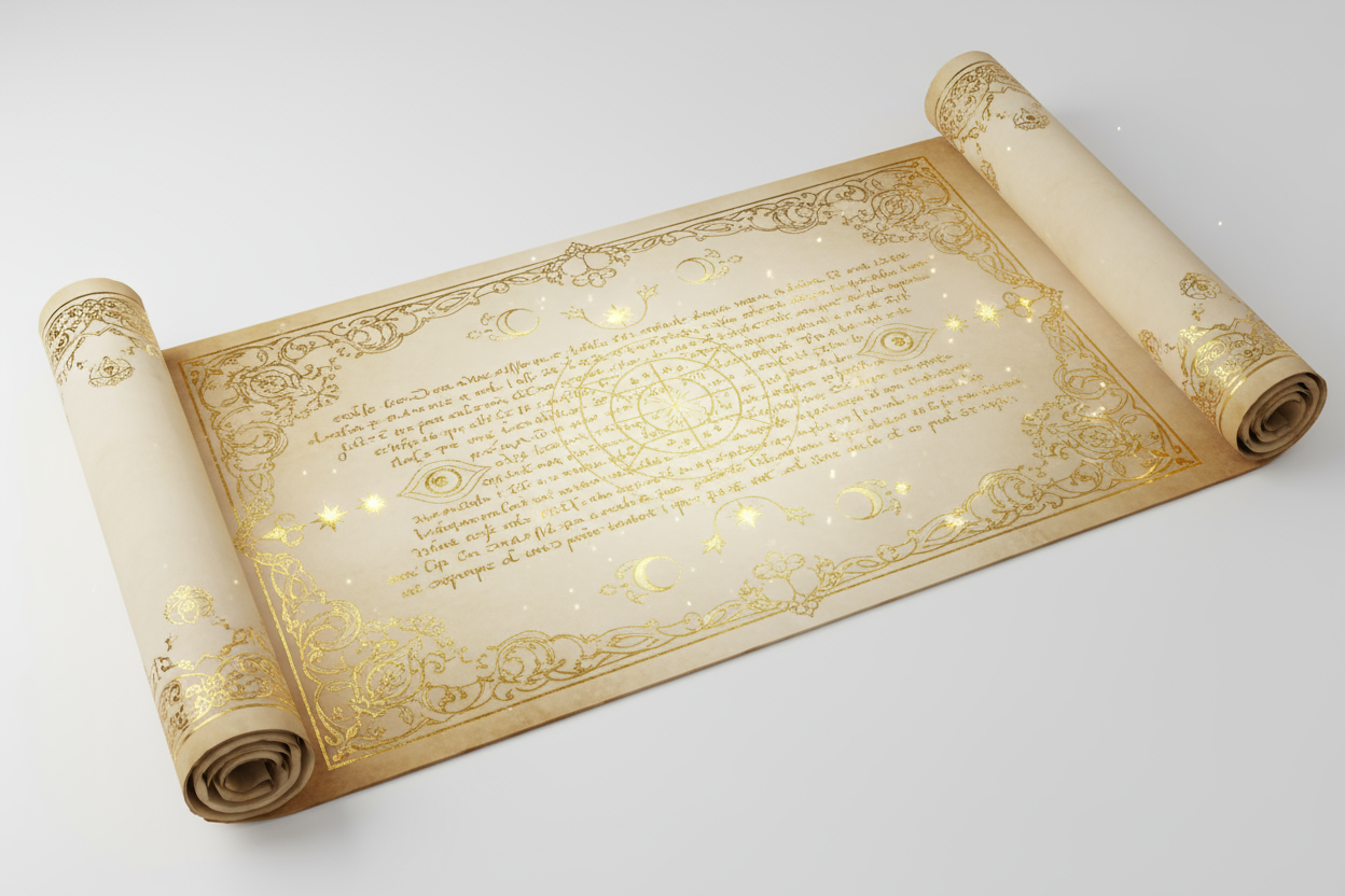 Gold on white etheral Past Life Scroll